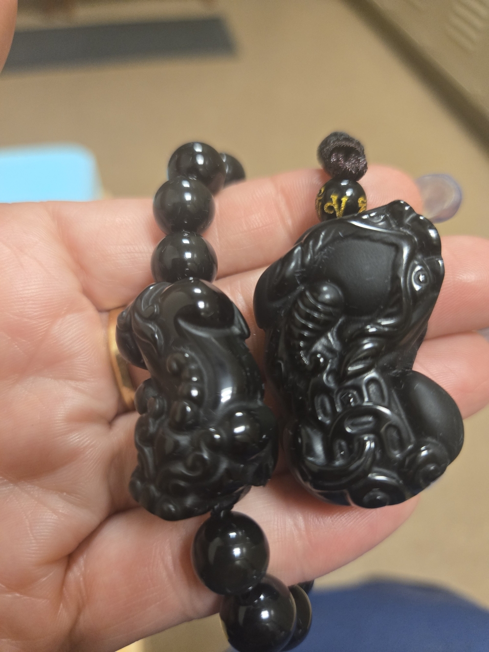 Black Obsidian  Pi Xiu Bead Bracelet And Necklace Set